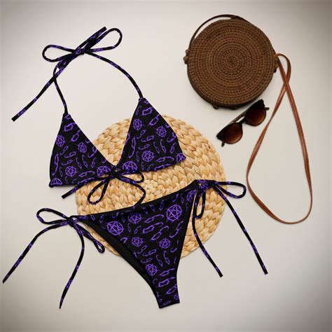 Gothic Bikini String Bikini Beach Goth Clothing Recycled Bikini Pentagram Swimsuit Satan