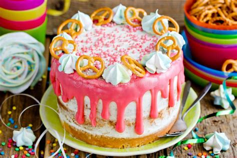 Birthday Naked Cake With Chocolate Smudges Stock Photo Image Of Buttercream Cheese