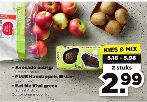 Avocado Eetrijp Plus Handappels Elstar Of Eat Me Kiwi Green Aanbieding