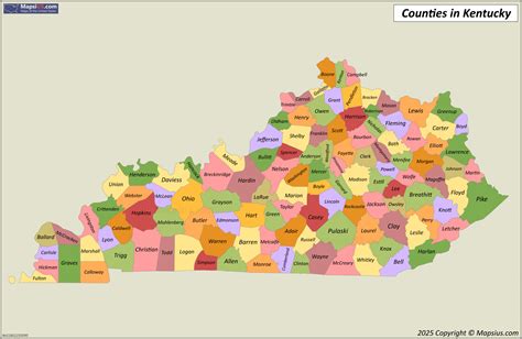 kentucky county map list  counties  kentucky mapsiuscom