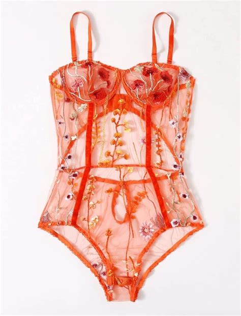 Orange Lingerie Set Hot Lingerie Set Floral Lingerie Set Etsy