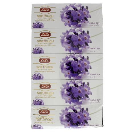 Lulu Softouch White Facial Tissue Purple 200s 2 Ply X 5 Pieces Online