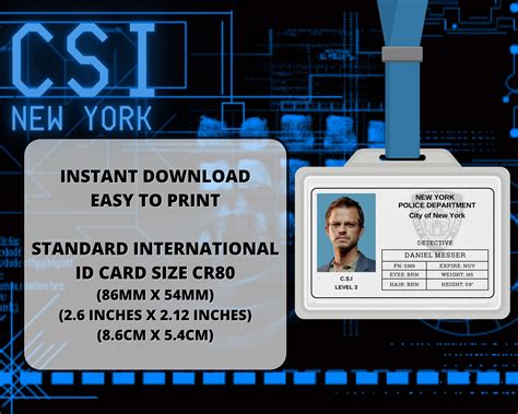 Printable Daniel Messer Csi New York Id Badge Cosplay Etsy