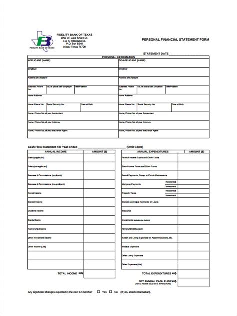 Free Personal Financial Statement Forms In Pdf Ms Word Excel