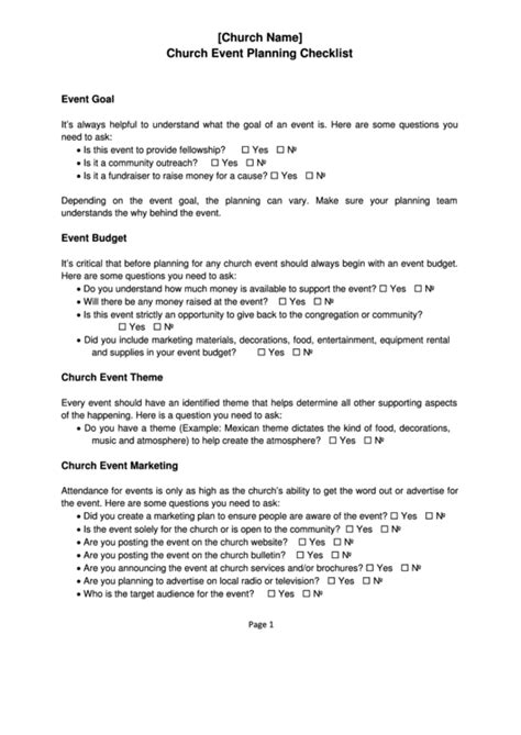 church event planning checklist printable