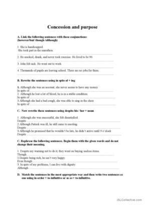 7 Concession English ESL Worksheets Pdf Doc