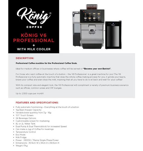 König V6 Professional Coffee Machine + Milk Cooler - König Coffee