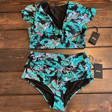 Torrid Swim Torrid Disney Lilo Stitch Tropical Flutter Sleeve Bikini Top And Ruched Bottom
