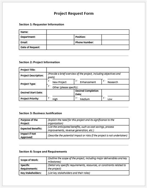Project Request Form Template For Word Download File
