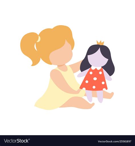 Little Girl Playing With Dolls Cartoon