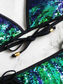 Off Sequined Scrunch Butt String Bikini Set In Black Zaful