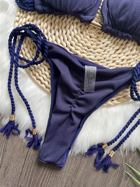 Chic Navy Braided Halter Bikini Set On Luulla