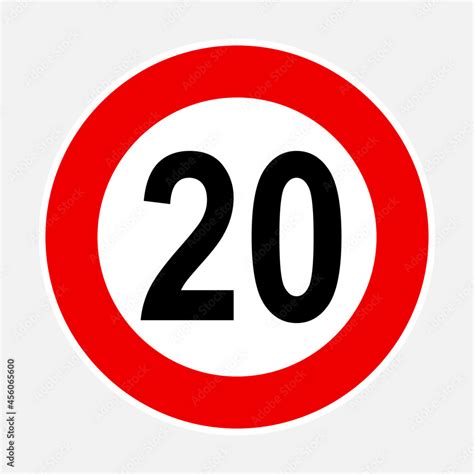 20 kilometers or miles per hour max speed limit red sign - Twenty speed ...
