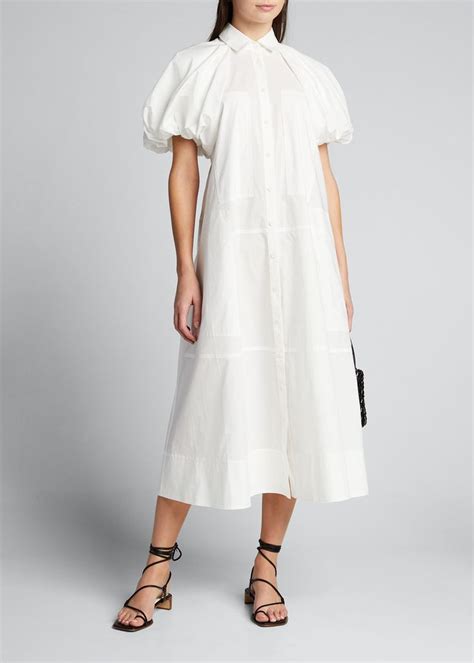 Lee Mathews Elsie Puff Sleeve Cotton Maxi Dress In White Modesens