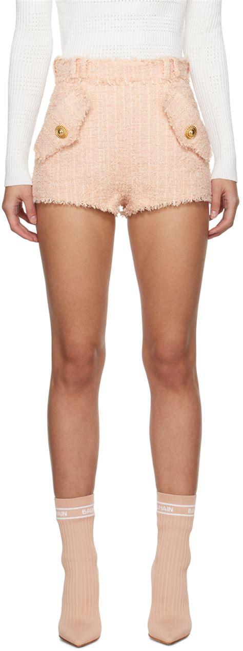 Pink Fringed Shorts By Balmain On Sale