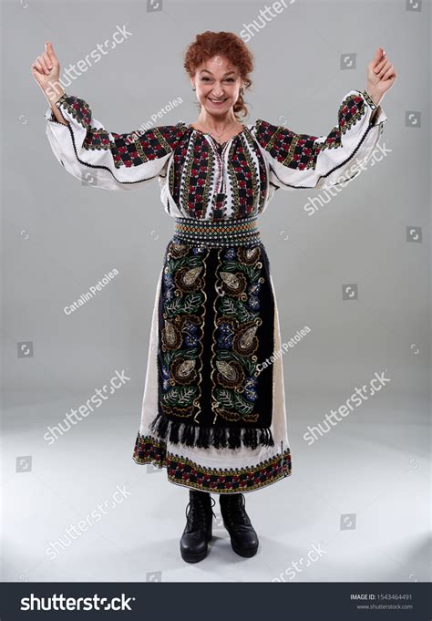 Mature Romanian Woman Traditional Costume On Stock Photo