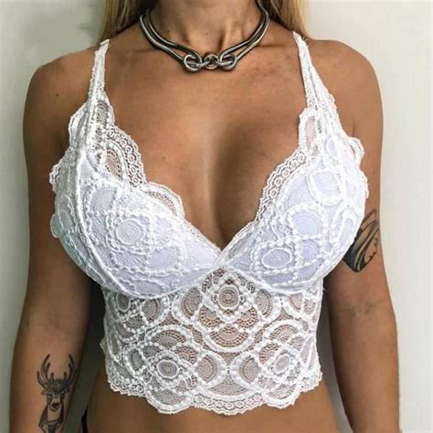 Femmes Lingerie Corset Dentelle Floral Bralette Bralet Bra Tank Cami Crop Underwear 1 Blanc
