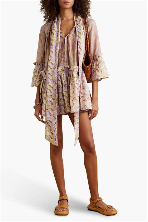 YVONNE S Angelica Pussy Bow Printed Linen Gauze Mini Dress THE OUTNET