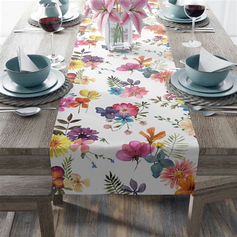 Pressed Flowers Spring Table Runner Easter Table Runner Etsy