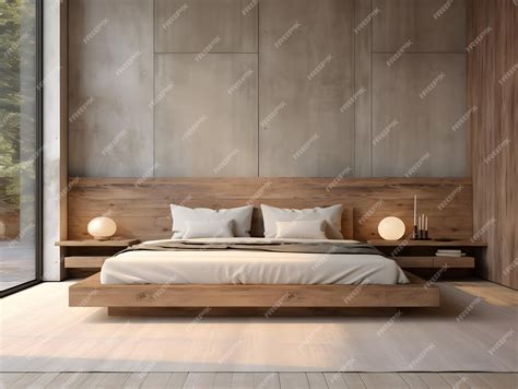 Premium Photo | Modern wooden bedroom with wooden furniture