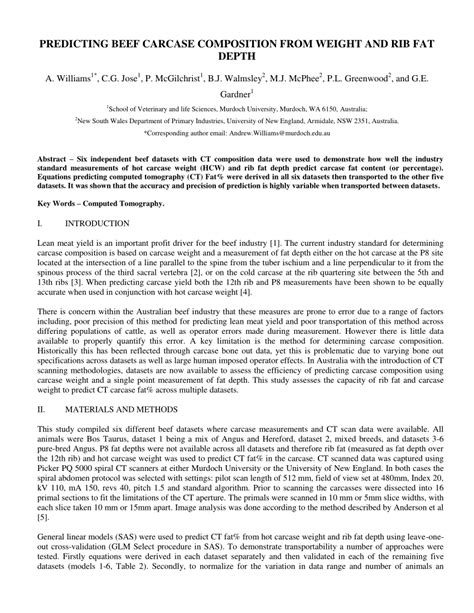 Pdf Predicting Beef Carcase Composition From Weight And Rib Fat Depth