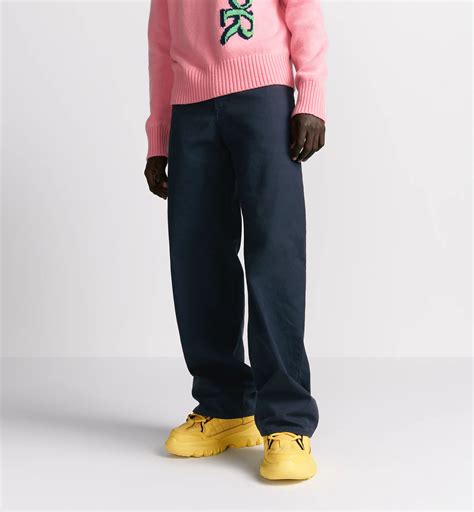 Джинсы с широкими штанинами DIOR AND LEWIS HAMILTON Хлопок темно-синего ...