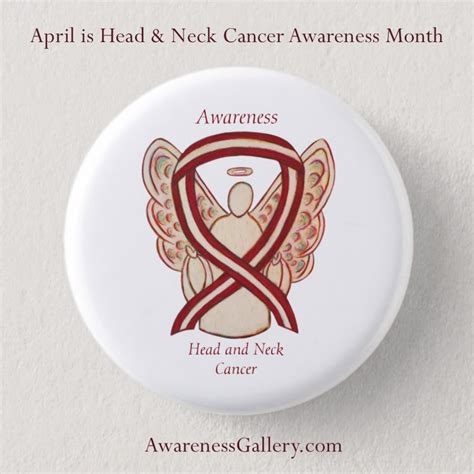 Head And Neck Cancer Awareness Burgundy And Ivory Ribbon Custom Buttons And Pins Awareness