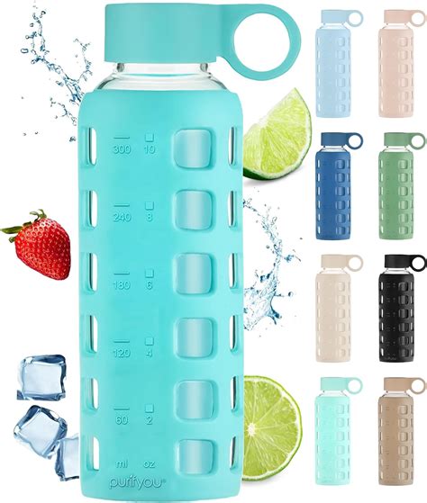 Purifyou Premium Glass Water Bottles 16 32 22 12 Oz With Volume And