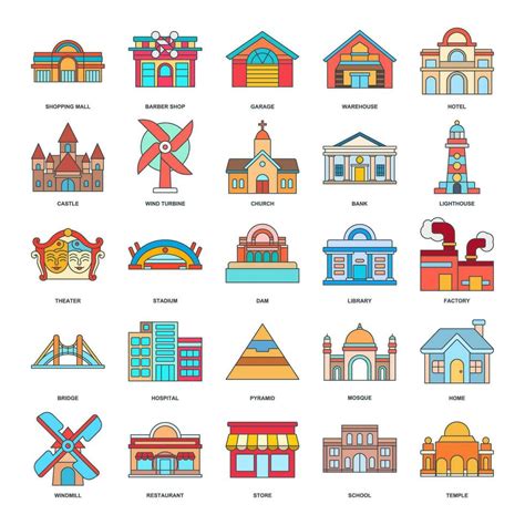 A Detailed Vector Illustration Representing Diverse Building Types Home