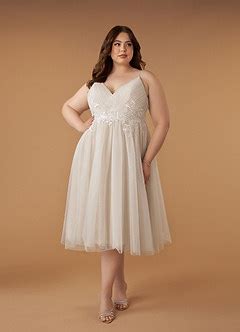 Azazie Liana Diamond White Nude A Line V Neck Sequins Tulle Dress Azazie