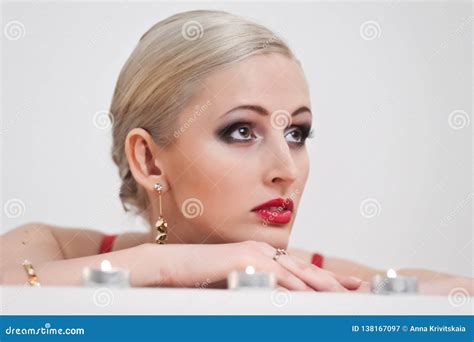 Portrait Of A Blonde With Candles Stock Image Image Of Mature Attractive 138167097