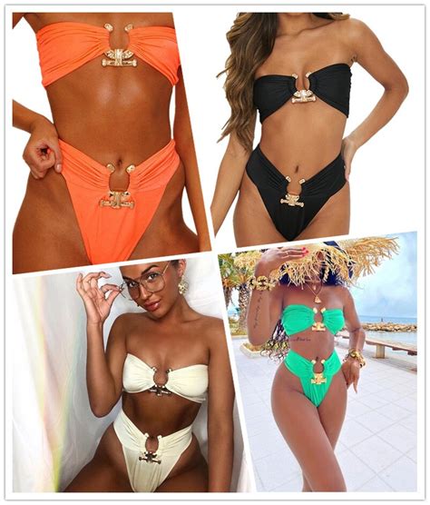 High Waist Bikini Set 2022 Sexy Swimwear Women Swimsuit Female Metal Bikini Brazilian Bathing