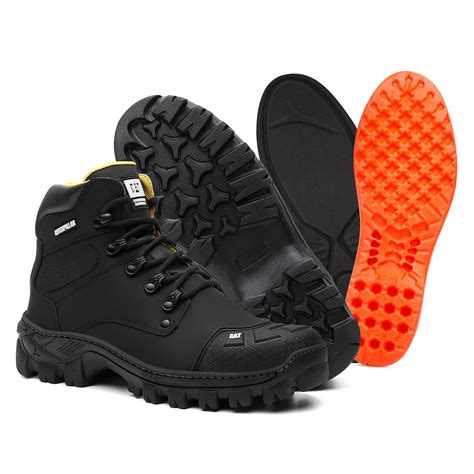 Bota Caterpillar Masculina Bege Coturno Couro Conforto Casual Trabalho