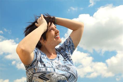 Plumpy Brunette Woman Standing On Lawn Near Tree Stock Photo Image Of Person Mature