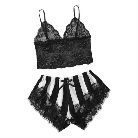 Ensemble Lingerie Lingerie Femmes Pyjamas Sexy Dentelle Soie Type Black Blanc