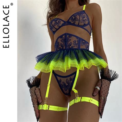 Ellolace Ruffle Neon Lingerie Lace Super Fine Porn Underwear Uncensored Fancy Delicate Intimate