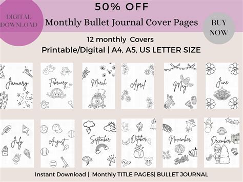 Printable Bullet Journal Cover Pages Monthly Planner Cover Pages ...