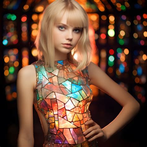 Pretty Blonde Girl Aged Wearing A Colorful Tiffany Stained Glass Dress