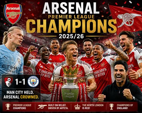 arsenal crowned  premier league champions  man city draw