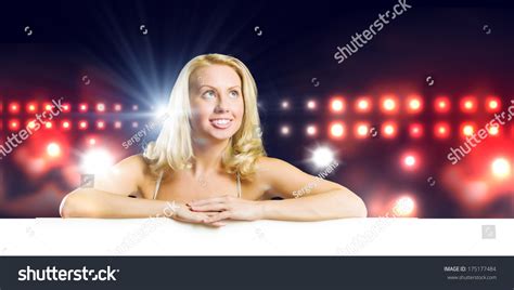 Nude Girl Standing Behind White Blank Shutterstock