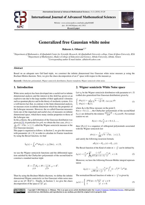 Pdf Generalized Free Gaussian White Noise