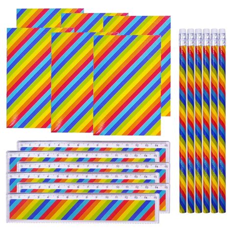 Rainbow Stripe Stationery Bumper Pack 18pcs Tesco Groceries
