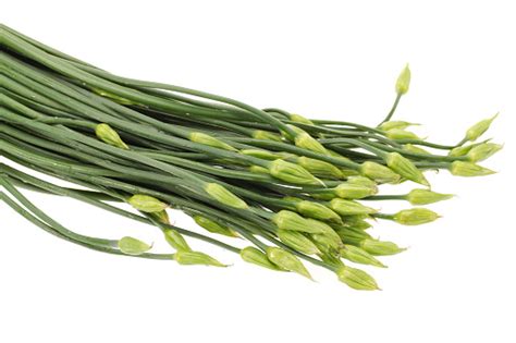 Chive Flowers And Chinese White Background Stock Photo Download Image