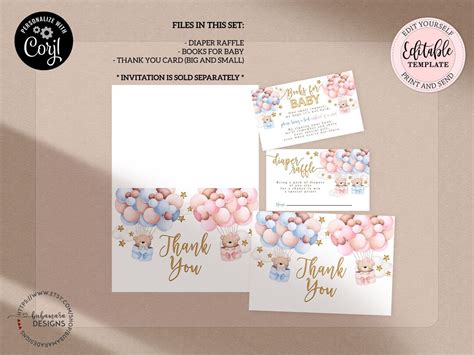 Gender Reveal Bear Hot Air Balloon Baby Shower Small Cards We Can Bearly Wait Book For Baby