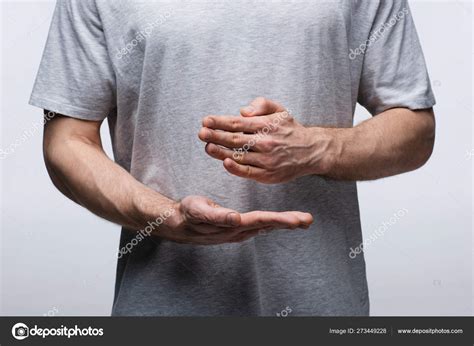 Partial View Man Gesturing Hands While Using Body Language Isolated
