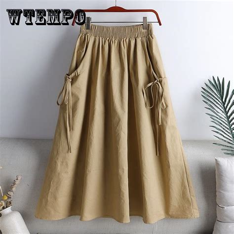 Женская летняя однотонная юбка с высокой талией и большими карманами на ...