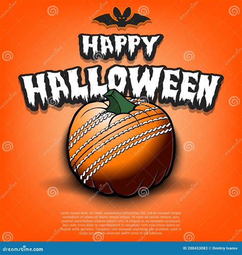 Happy Halloween Cricket Ball Pumpkin Stock Vector Illustration Of