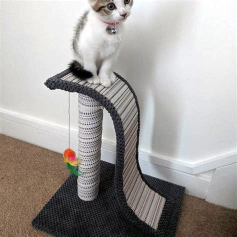 Grey Wave Cat Scratching Post Feathered Mouse Toy Attached Etsy