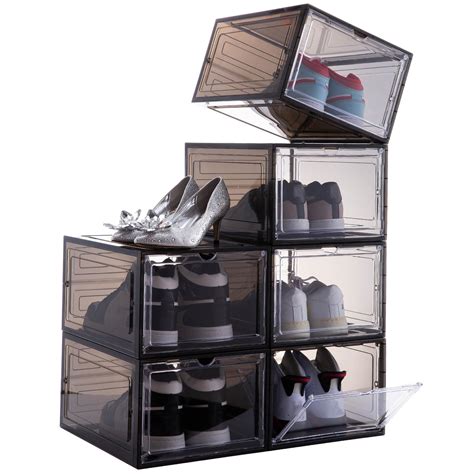 Attelite Shoe Box,Set of 6,Stackable Plastic Clear Shoe Box Organizer