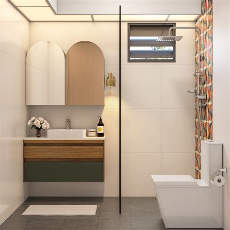 Compact Toilet Design With Contemporary Wall Mounted Vanity Livspace